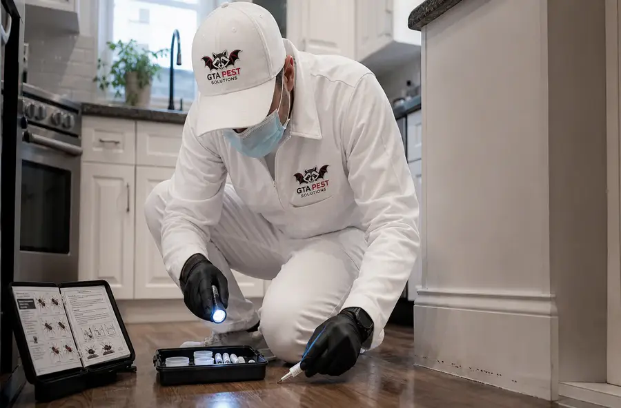 Professional ant control inspection in a Toronto home