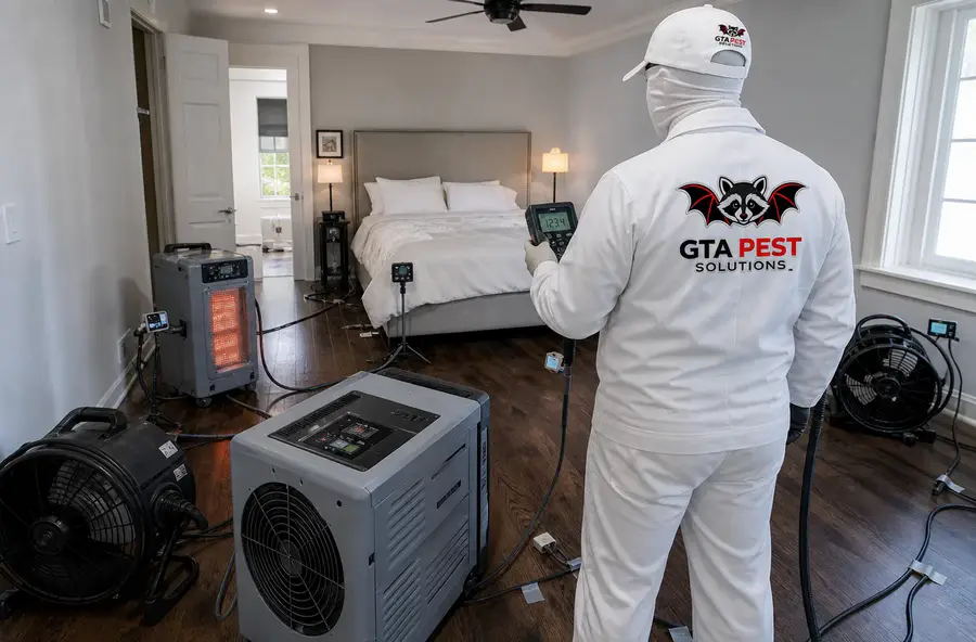 Professional bed bug heat treatment in a Toronto bedroom