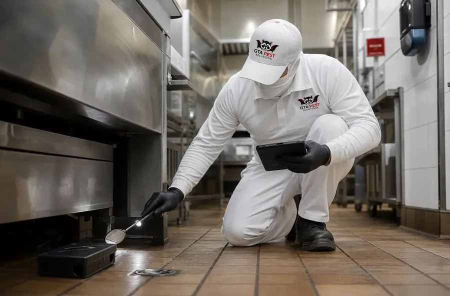 Commercial cockroach inspection in a restaurant kitchen