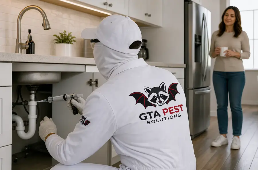 Targeted cockroach treatment around a kitchen sink and plumbing