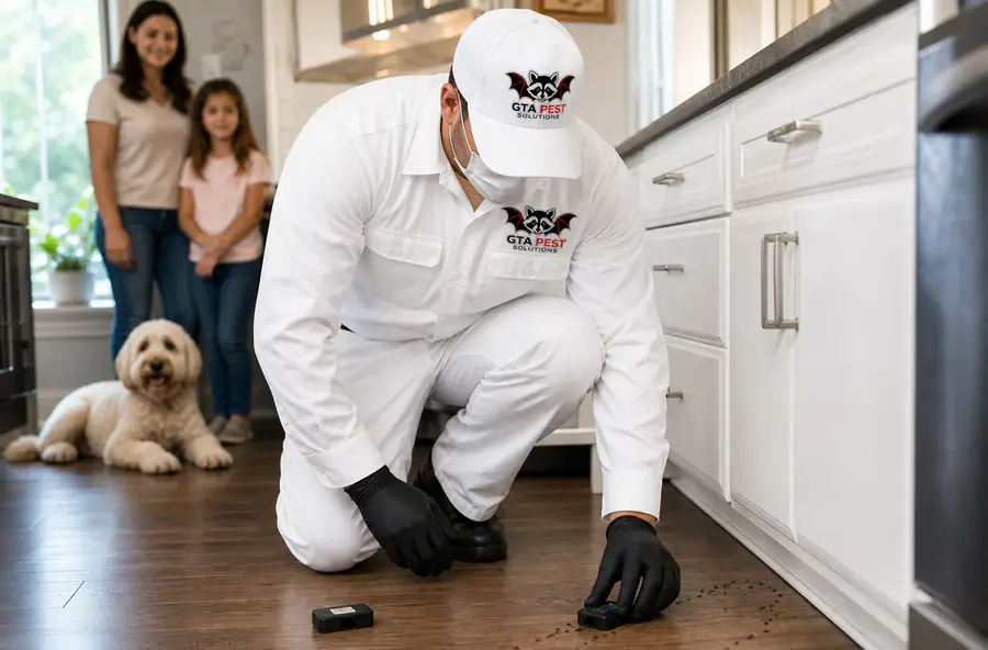 Targeted ant control treatment in a family kitchen