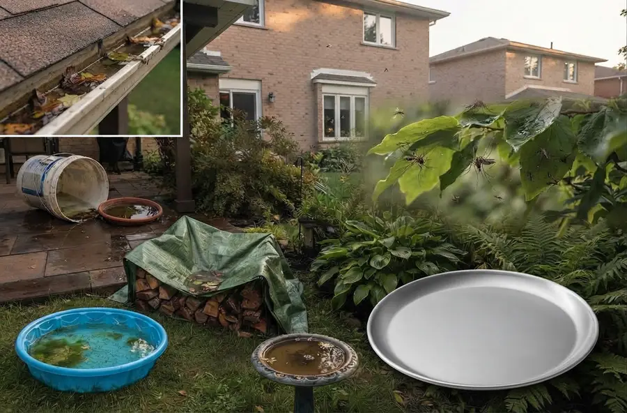 Mosquito breeding sites and standing water around a GTA yard