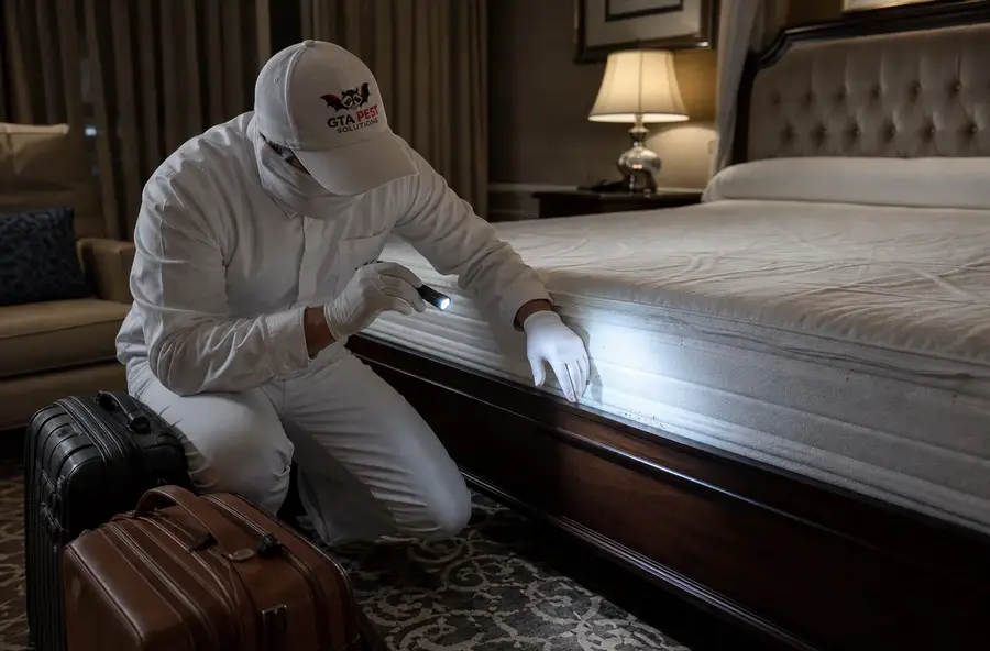 Inspecting a hotel mattress to help prevent bed bug infestations