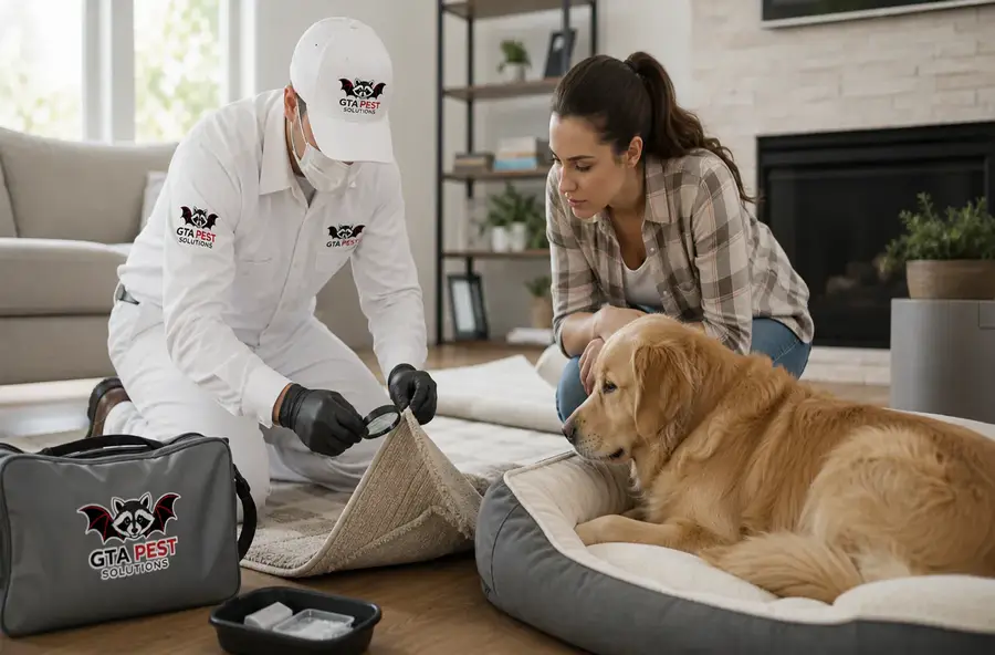 Signs of flea activity on a household surface