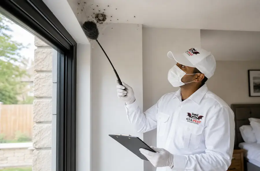 Spider webs and signs of spider activity around a home