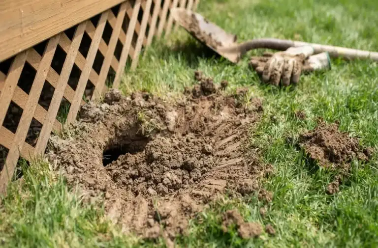 Burrow and digging signs from chipmunk or groundhog activity